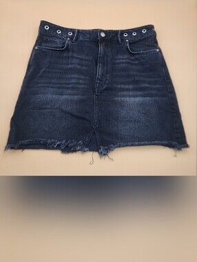 All Saints Lila Eyelet Demin Mini Skirt in Washed Black Finish